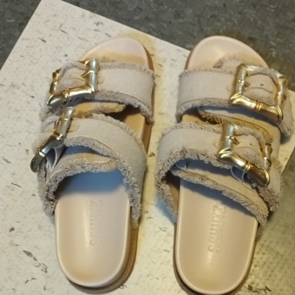 SCHUTZ Beige Sandals with Gold Accents